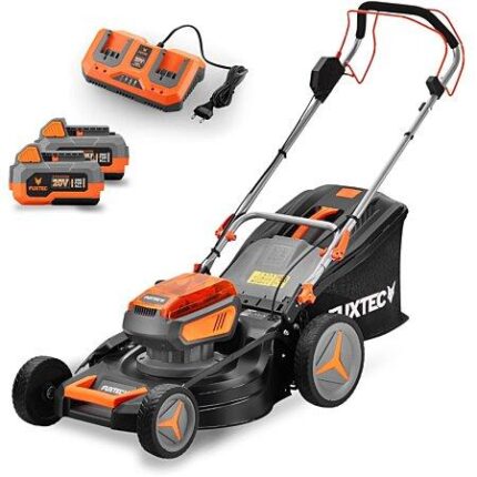 Tondeuse gazon batterie autotractée 40V
  (2X20V) - FUXTEC FX-E2RM46 - 46cm mulching ejection latérale 2 batteries
  Li-Ion 4Ah